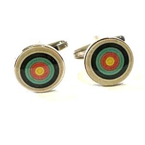 Archery Target / Bullseye Cufflinks — Multicolor Enamel — Silver Round Frame